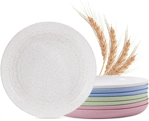 Vista 10 de MISS BIG Platos de paja de trigo de 25 cm, juego de 4 platos de plástico reutilizables, platos de cena para niños y adultos, aptos para lavavajillas