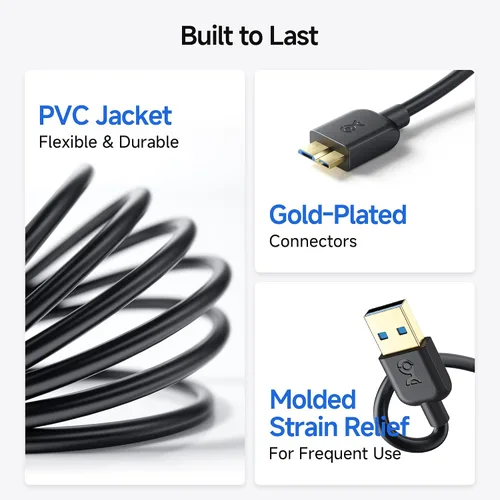 Vista 6 de Cable Matters Cable corto micro USB 3.0 - 1,6 pies, cable de disco duro externo, cable USB A a micro USB B, compatible con discos duros externos