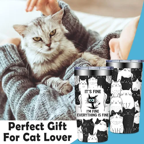 Vista 2 de Grifarny Regalos para Amantes de Gatos para Mujeres - Regalo de Navidad, Cumpleaños para Amantes de Gatos - Regalos para Gatos Negros - Está Bien