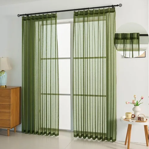 Vista 18 de Cortinas plisadas negras traslúcidas de 84 pulgadas de largo, 2 paneles para dormitorio, lino texturizado, ganchos transparentes para pista