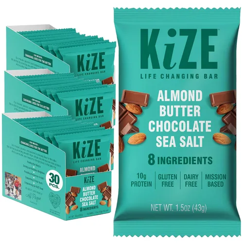 Vista 10 de KiZE Energy Bars - Barras energéticas de reemplazo de comidas con alto contenido de proteínas, a base de mantequilla de almendras, sin gluten, sin