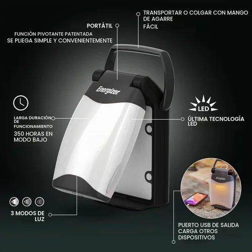 Vista 2 de Energizer Weatheready - Linterna portátil LED plegable, funciona con pilas, resistente al agua, linterna de campamento y luz de emergencia, paquete