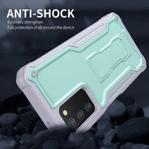 Vista 6 de Funda para Samsung Galaxy A03s 5G, protección de grado militar a prueba de golpes con protector de pantalla HD de vidrio templado y soporte