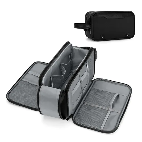 Vista 15 de Bolsa de aseo Wedama para hombres, bolsa de aseo colgante de viaje para viajes de negocios, natación, camping, Negro, M, Classic