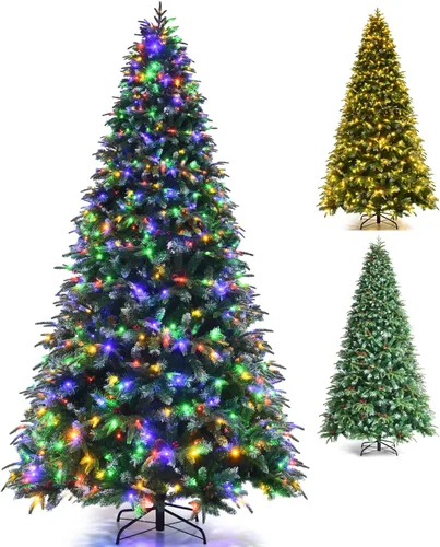 Vista 21 de COSTWAY Árbol de Navidad artificial de 6 pies, diseño preiluminado con Verde nevado