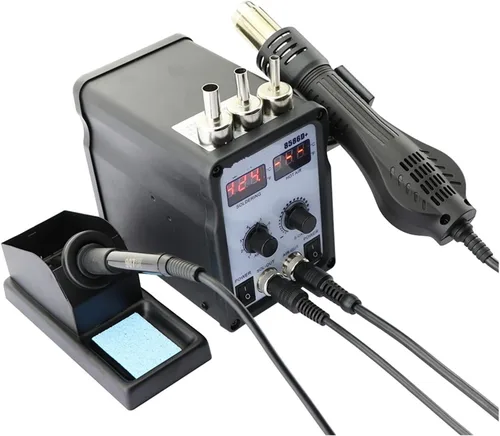 Vista 8 de Soldering Station, Multifunctional 2 In 18586D + Dual Digital Display Electric Soldering Iron Hot Air Gun Better SMD Rework Station(SET-2)