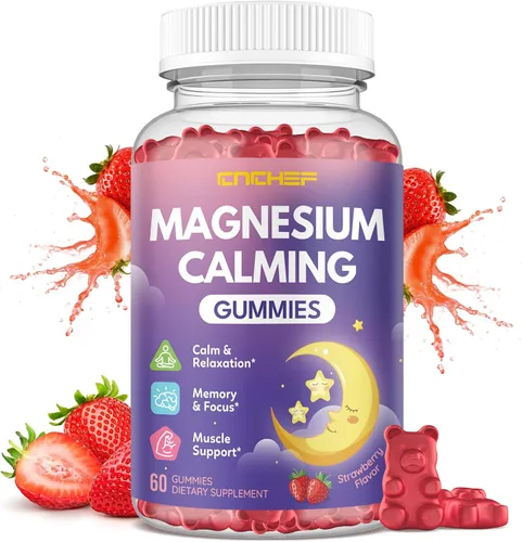 Vista 8 de Gomitas calmantes de magnesio para niños de 4 años y adultos, suplemento de magnesio sin azúcar con L-teanina, manzanilla, vitaminas B6, D3, K2