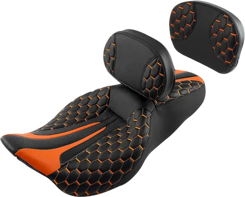 Vista 17 de Asiento de conductor, pasajero y piloto - SLMOTO Asiento de motocicleta de una pieza para 2 personas, compatible con Harley Touring Road King CVO