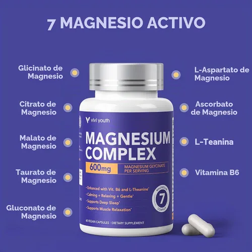 Vista 5 de Complejo de magnesio 7 para mujeres con 600 mg de glicinato, 60