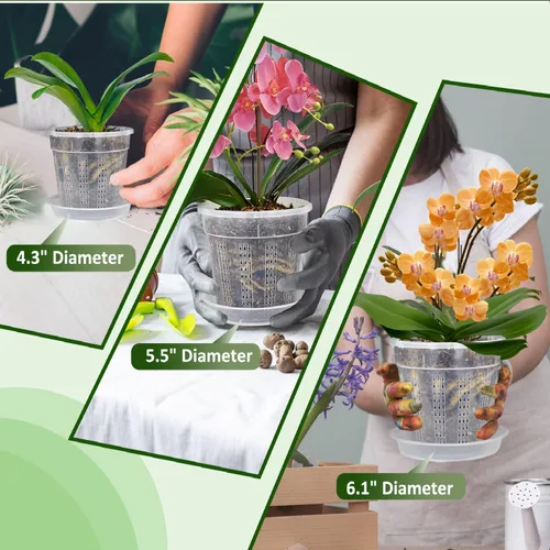 Vista 7 de Maceta de orquídeas, 6 paquetes de macetas de orquídeas de 4.3 pulgadas con agujeros, macetas de orquídeas para trasplantar, maceta de plástico