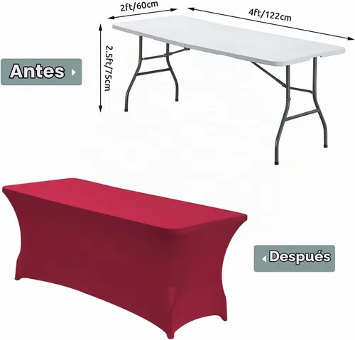Vista 3 de CWK - Funda de mesa de elastano elástica impermeable de 4 pies para mesas rectangulares - Mantel elástico ajustable para mesas plegables, tela