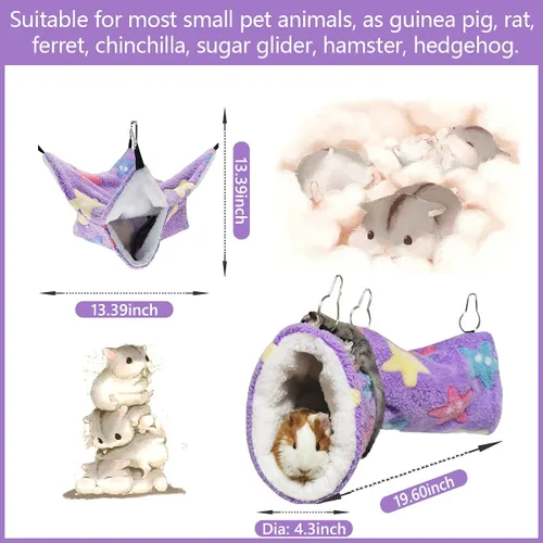 Vista 2 de LEFTSTARER Hamaca de conejillo de indias, hurón, rata de juguete, jaula de animales pequeños, accesorios para túnel y litera para rata, hurón