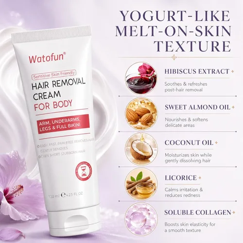 Vista 5 de Crema depilatoria corporal para mujeres con gel de aloe para piel sensible, crema depilatoria sin dolor de 5 minutos para brazos, axilas, piernas
