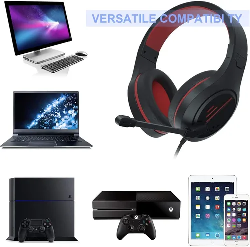 Vista 6 de Anivia MH601 - Auriculares con micrófono LED con cable con micrófono de cancelación activa de ruido conector de audio estéreo de 0138in color rojo