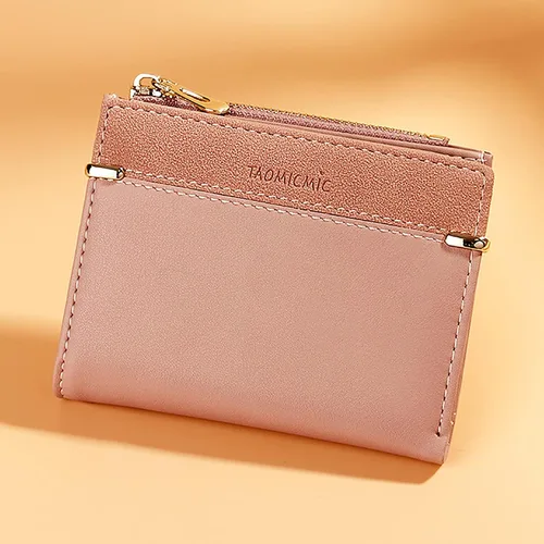 Vista 5 de Yafanqi Billetera pequeña para mujer, linda, adolescente, niñas, simple, plegable, delgada, compacta, carteras para mujer, E-Rosa, Minimalista