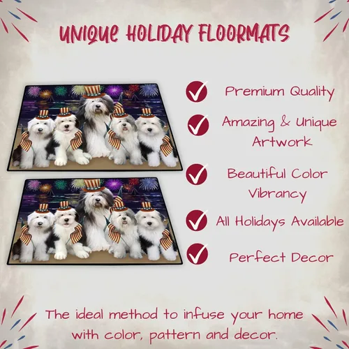 Vista 3 de Doggie of the Day Old English Sheepdogs Floor Mat - 4th of July Independence Day - Best Dog Doormat - Protector Decor - Unique Portrait Art