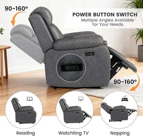 Vista 4 de Betsy Furniture Silla reclinable eléctrica de microfibra suave, luz LED, tipo C y cargador USB, reclinable gris humo 9052 (potencia, silla)