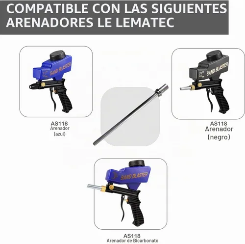 Vista 5 de LE LEMATEC Profesional Pistola de Chorro de Arena con Anexo de Boquilla Larga - Punta de Arenado de Precisión Definitiva para Compresores de Aire