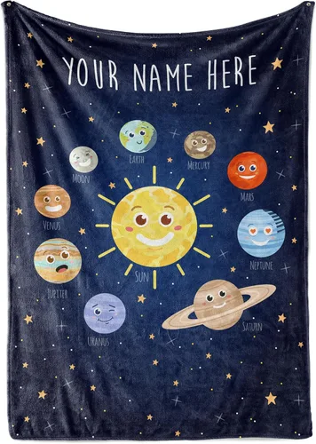 Vista 6 de Manta personalizada con diseño de cohete para niños, bonita manta con nombre personalizada para niños y niñas, divertido espacio exterior, galaxia