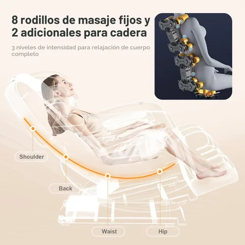 Vista 3 de FURNIMAT Silla de masaje de cuerpo completo, silla de masaje de gravedad cero con 10 rodillos fijos, bolsas de aire, calefacción, masaje de pies