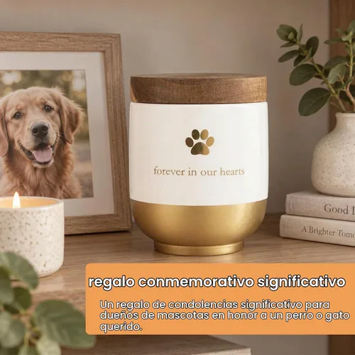 Vista 5 de Pearhead Urna de cerámica para mascotas Forever in Our Hearts, Memorial Urna Gold My Heart