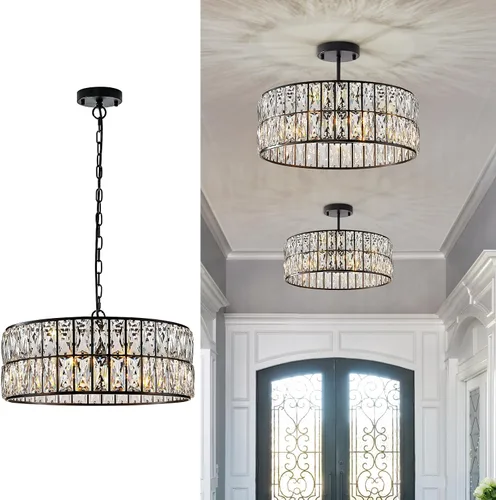 Vista 12 de CATINER Candelabros pequeños de cristal dorado, candelabro moderno de montaje semiempotrado con 4 luces de tambor de cristal, accesorio de luz