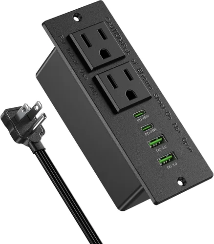 Vista 11 de Regleta de Energía Empotrada para Conferencias con Enchufe, Cable de 6.56 Pies, Regleta de Energía de Escritorio con Ojal con 2 Enchufes y 2 Puertos