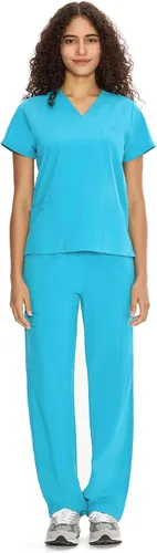 Vista 11 de COZYFIT Scrubs for Women Set - V-Neck & Straight Leg Pants with 9 Pockets Negro