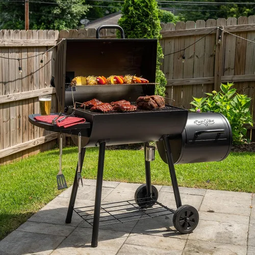 Vista 5 de Char-Griller Barrel Pro - Parrilla de carbón con combustible de carbón, bandeja de carbón ajustable, bandeja de cenizas EasyDump, área de cocción