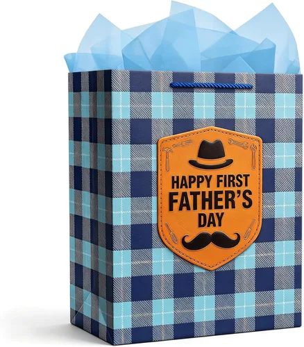 Vista 9 de WaaHome Bolsa de regalo para el día del padre para papá, con papel de seda y asa, 13 x 10.5 x 5.8 pulgadas, bolsa de regalo grande azul para el día
