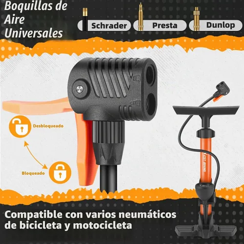 Vista 3 de Bomba de piso para bicicleta, bomba de bicicletas con manómetro, bomba de aire de bicicleta con alta presión de 160 psi, bomba de neumáticos