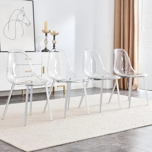 Vista 19 de Baysitone Juego de 4 sillas de comedor transparentes, sillas modernas de cocina con asiento transparente, sillas laterales de acento acrílico