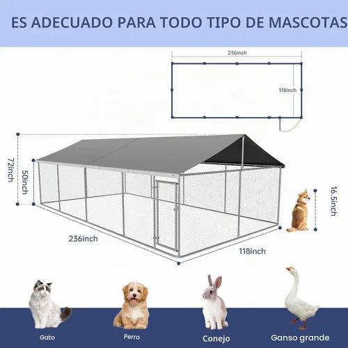 Vista 3 de Petony 236" x 118" Recinto para Perros al Aire Libre Perrera Resistente para Perros Casa Perrera de Malla Jaula Grande para Perros Perrera