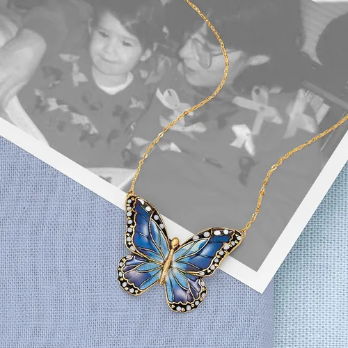 Vista 3 de Ross-Simons Italian Multicolored Enamel Butterfly Necklace in 14kt Yellow Gold
