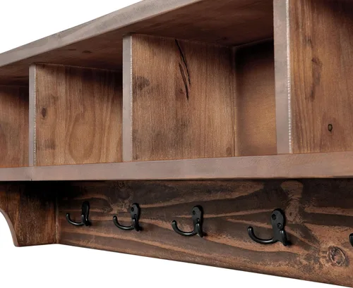 Vista 10 de Alaterre Furniture Perchero Industrial Pomona de 48 Pulgadas Montado en Pared con 6 Ganchos Resistentes y 4 Compartimentos Abiertos, Organizador