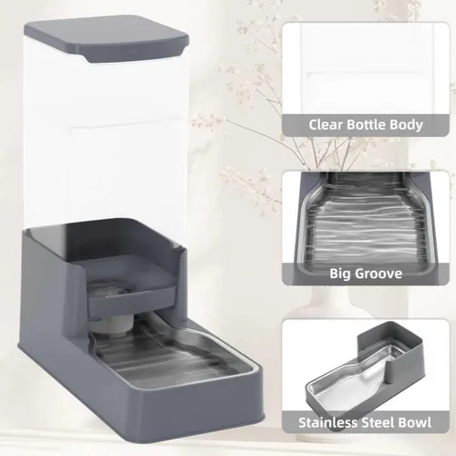 Vista 5 de Comedero de acero inoxidable para gatos y dispensador de agua, bebedero por gravedad y alimentador de alimentos con acero inoxidable, tazón
