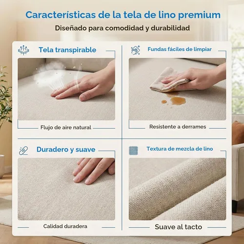 Vista 8 de Mjkone Juego de sofá y silla de 3 piezas con otomana, sofás seccionales de lino de 78 pulgadas de ancho para sala de estar, muebles con bolsillos