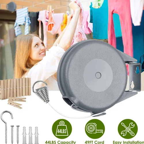 Vista 7 de Magik Línea de ropa retráctil de 49 pies para colgar y secar portátil (1 paquete, plateado)