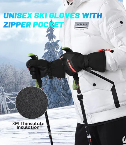 Vista 2 de Guantes de invierno para hombres y mujeres, guantes de snowboard y esquí, impermeables y aislados, resistentes al viento para clima frío