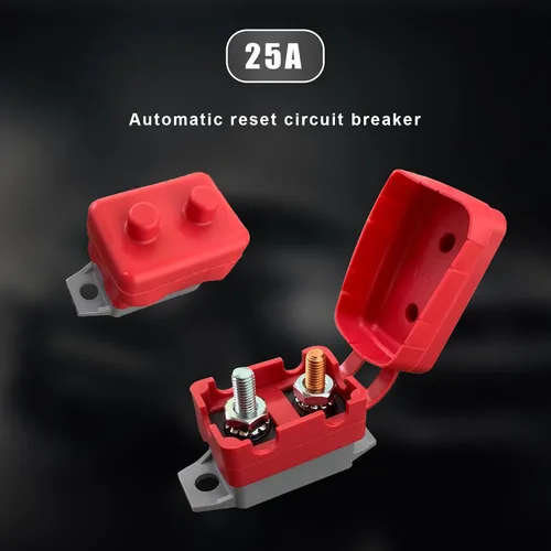 Vista 4 de Disyuntor de reinicio automático de 2 piezas de CC de 12 V-24 V, interruptor de reinicio automotriz con perno de tapa, interruptor de parada corta