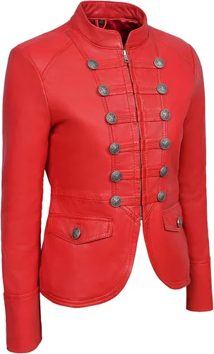 Vista 3 de Chaqueta de piel auténtica para mujer, 100% piel de cordero, estilo militar Victory 8976