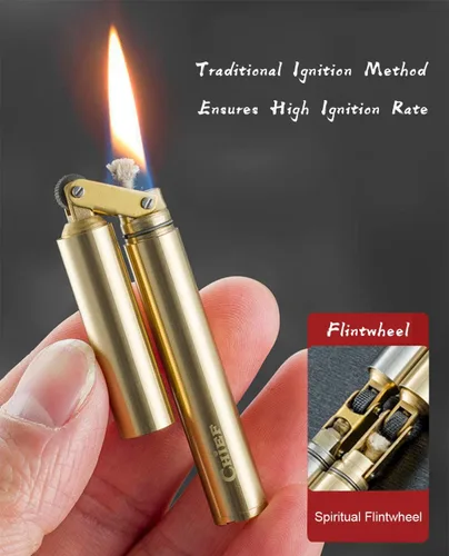 Vista 2 de Encendedor de aceite de queroseno de rueda encendedor de latón para regalo de colección de cigarrillos de cigarros