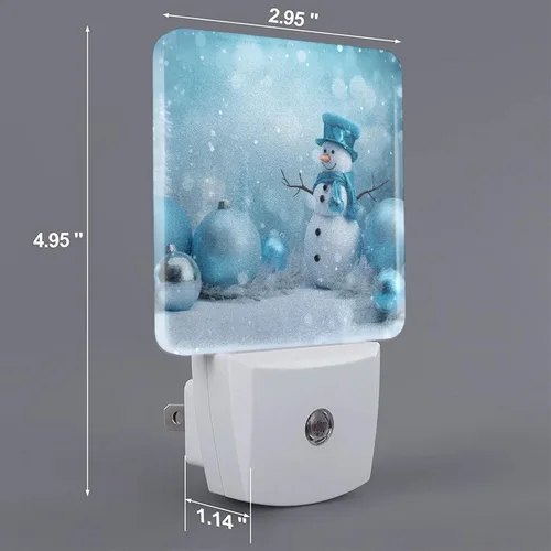 Vista 2 de Juego de 2 lámparas LED de noche enchufables de muñeco de nieve, con sensor automático, copos de nieve de Navidad, juego de 2 luces nocturnas