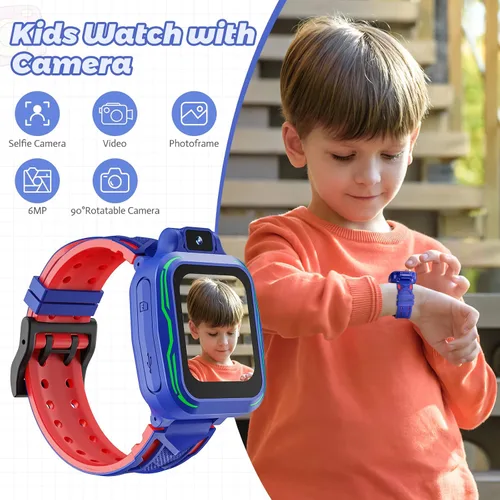 Vista 3 de Reloj inteligente digital para niños con cámara, pantalla táctil con video, alarma MP3, podómetro, juegos para niños de 3 a 9 años, regalos de Azul