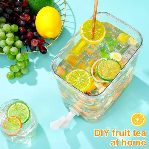 Vista 4 de Mumufy Juego de 3 dispensadores de bebidas de plástico para fiestas, dispensador de bebidas para refrigerador con espita recipiente de limonada