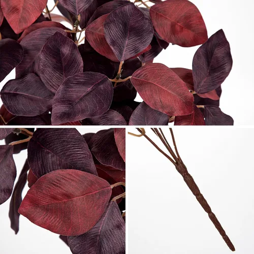 Vista 6 de Briful 3 piezas de hojas de otoño artificiales de magnolia arbustos de hojas de otoño de 15 pulgadas, color burdeos para florero, arreglo floral 3