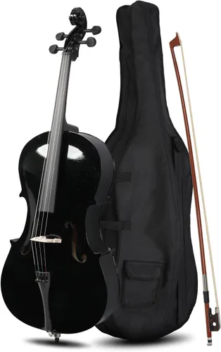 Vista 10 de Ktaxon Violonchelo 3/4, juego de violonchelo acústico para principiantes con bolsa portátil, arco, colofonia, puente, instrumentos musicales de Negro