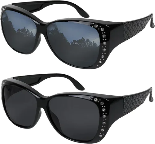 Vista 14 de Sunglasses that Fit Over Glasses for Women UV Protection Polarized and HD Vision Fitover Eyeglasses Paquete de 1: Marco negro con lente de espejo