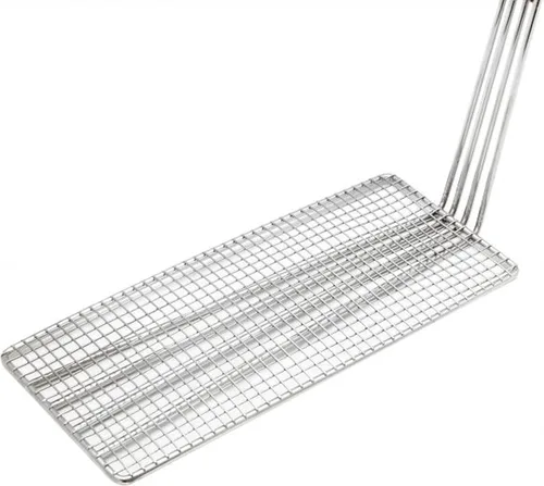 Vista 4 de TrueCraftware -14-1/2" x 5-3/4" Rectangular Deep Fry Basket Press Hierro niquelado resistente con mango recubierto azul - para el hogar