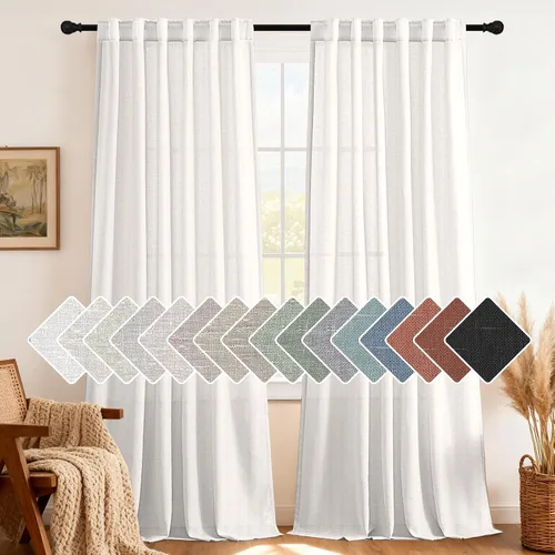 Vista 13 de H.VERSAILTEX Cortinas de lino natural de 63 pulgadas de largo para sala de estar, 2 paneles con trabillas traseras y bolsillo, texturizadas